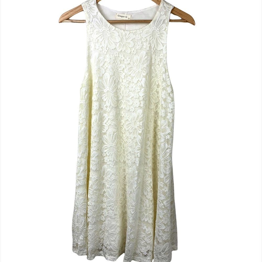 Ginger G Bohemian Ivory Lace Sleeveless Swing Dress Size Médium - Picture 4 of 7